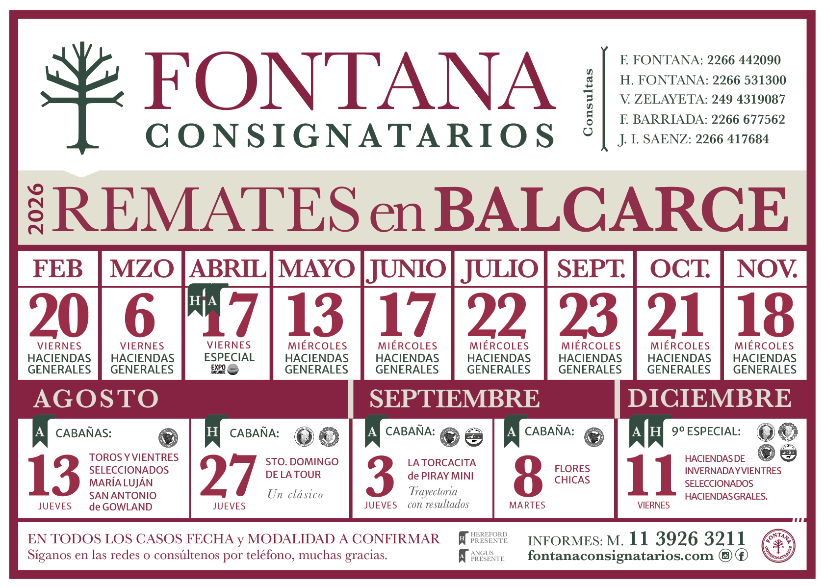 Agenda Completa de Remates Fontana 2026